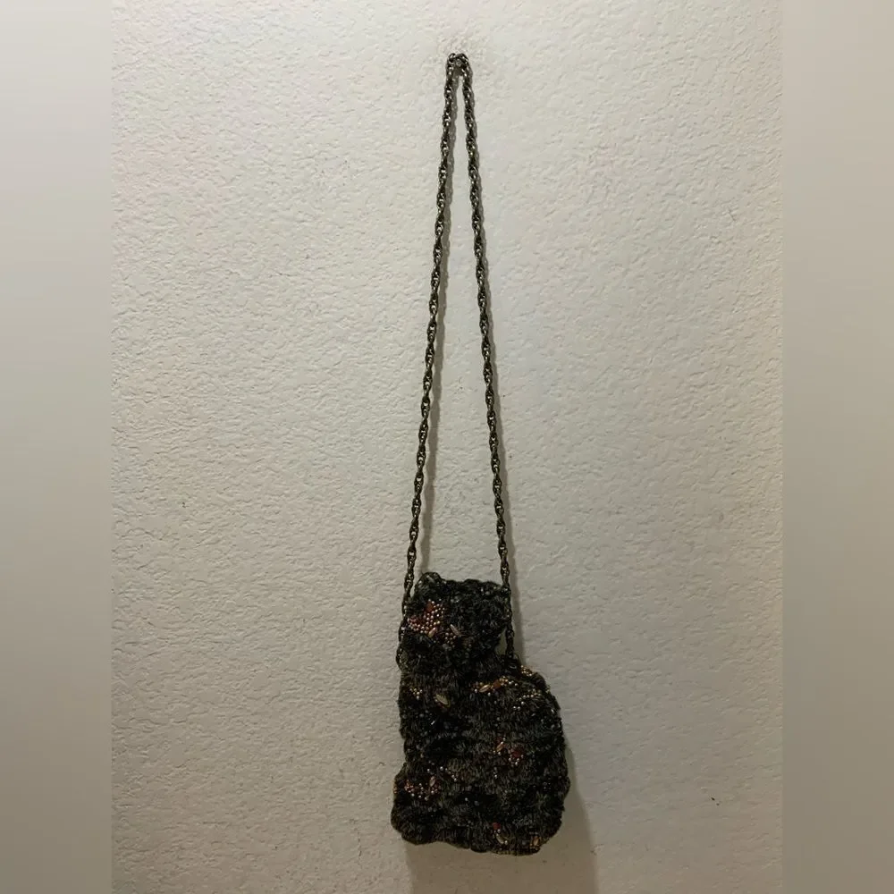 MARY FRANCES Beaded Cat Purse handbag with chain strap